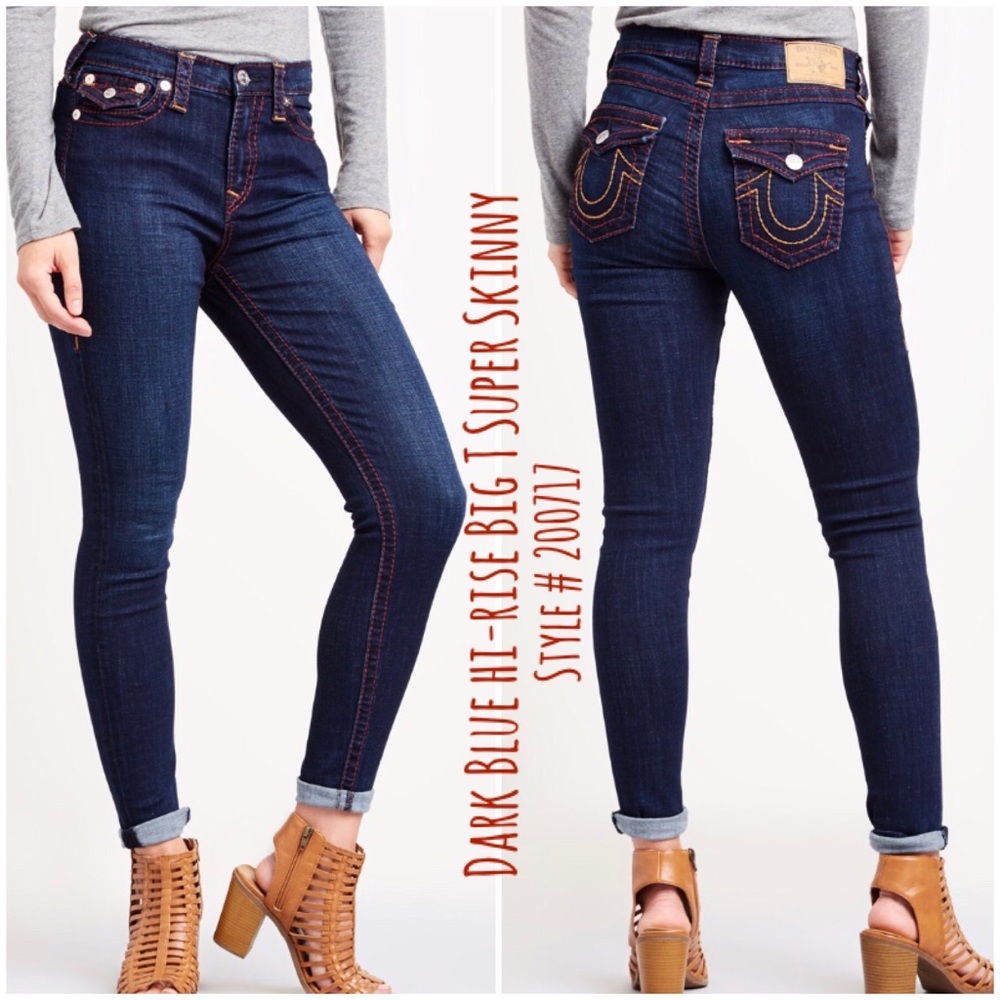 NWT True Religion Dark Blue Hi-Rise Big T Super Skinny Flap Pocket Womens Sz 30 - Picture 5 of 5